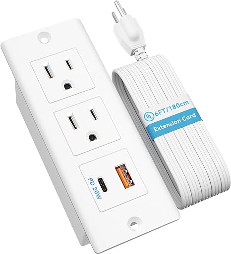 Recessed Power Strip with 20W USB C