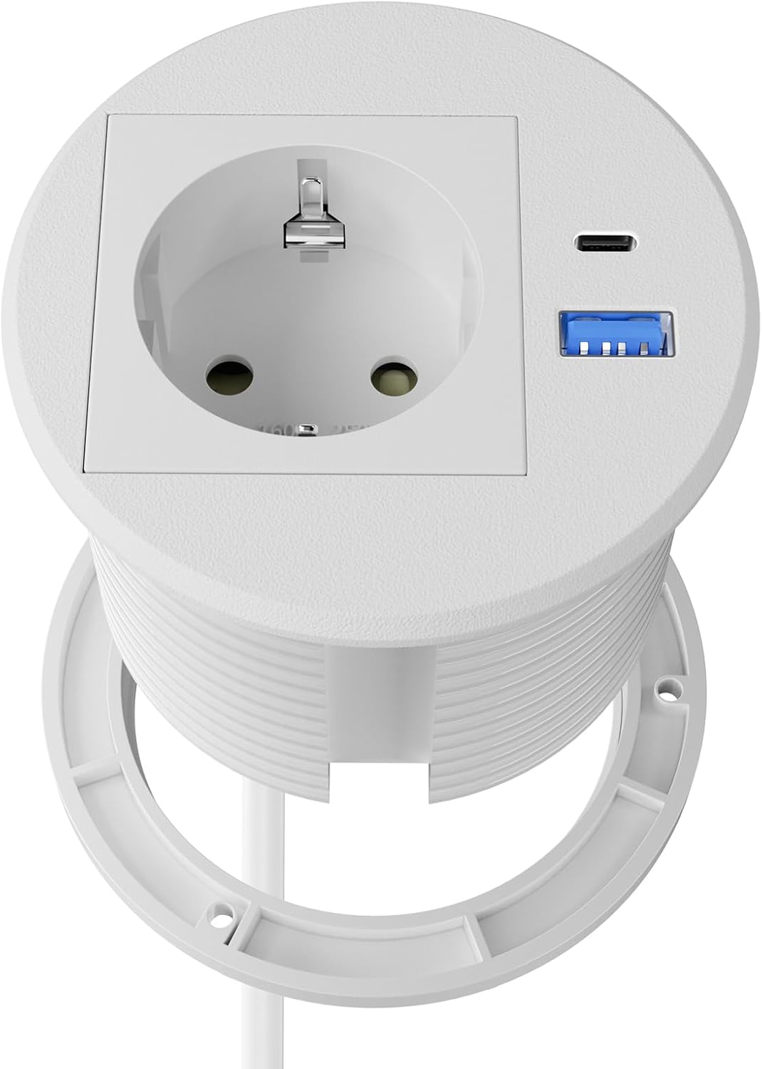 Tischsteckdose mit USB C PD20W, Einbausteckdose mit USB Steckdose Schreibtisch, Einbau Steckdosenleiste 2m Kabel, Weiß