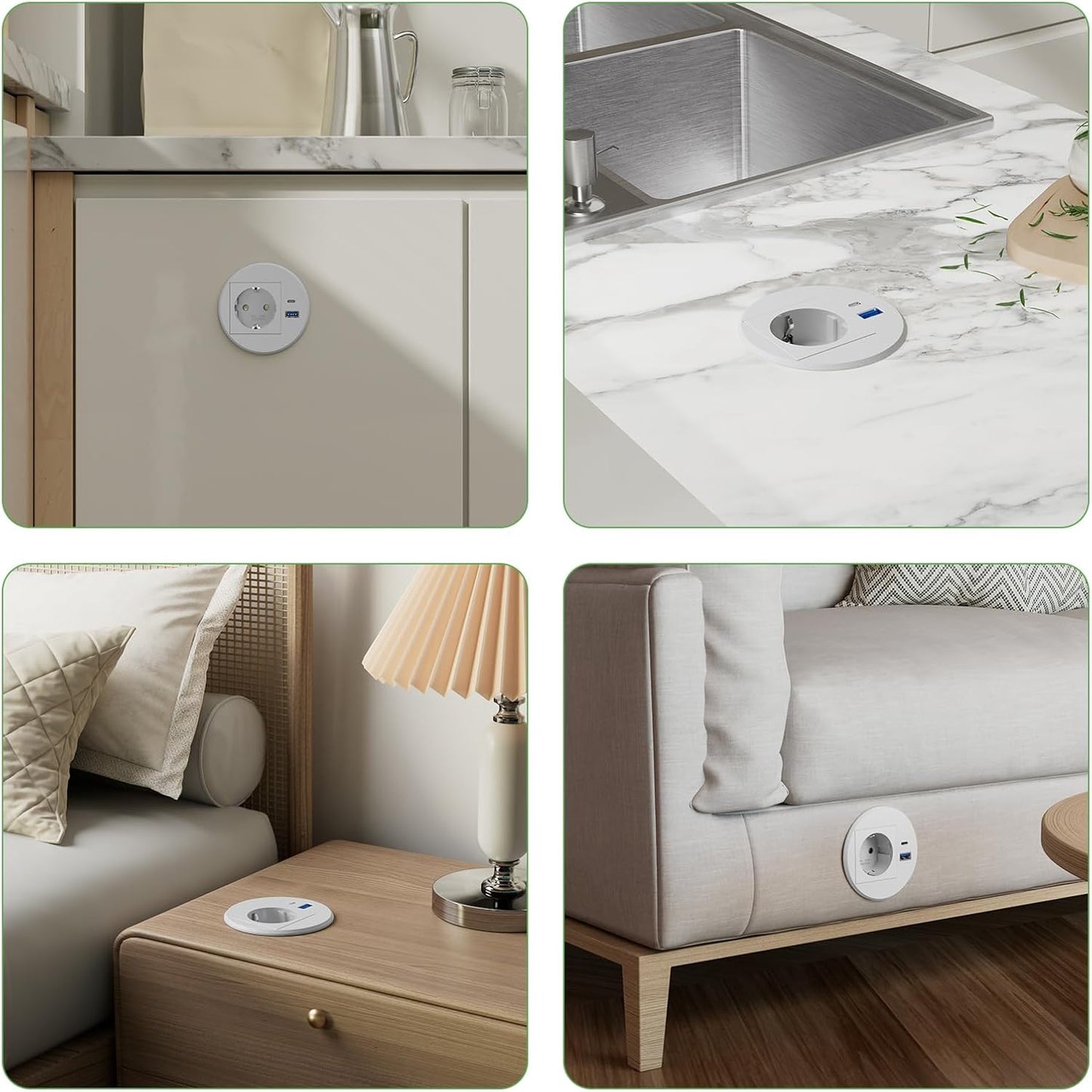Tischsteckdose mit USB C PD20W, Einbausteckdose mit USB Steckdose Schreibtisch, Einbau Steckdosenleiste 2m Kabel, Weiß