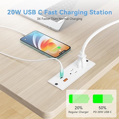 Recessed Power Strip with 20W USB C