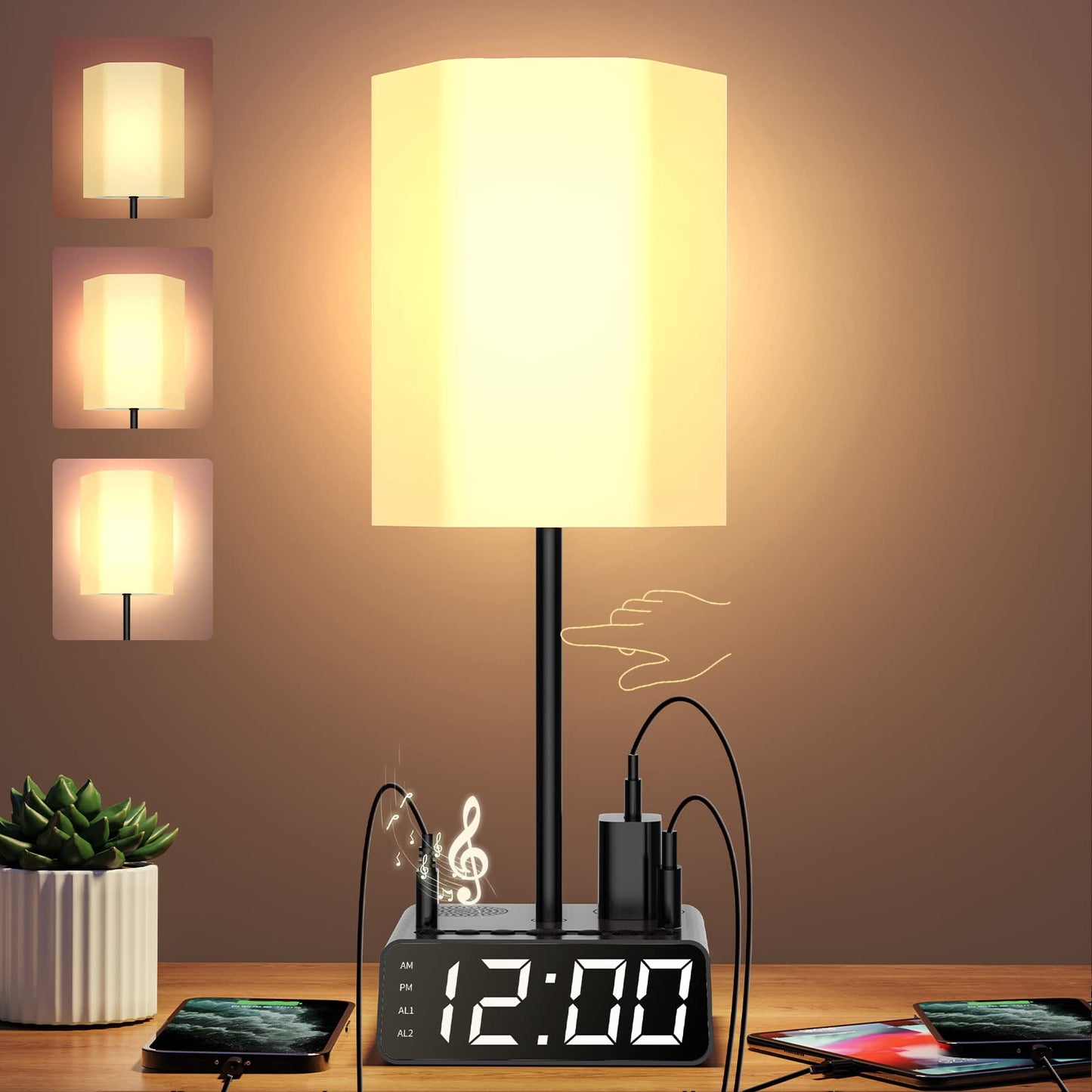 Beside Table Lamp with USB Ports and Outlets & Speakers