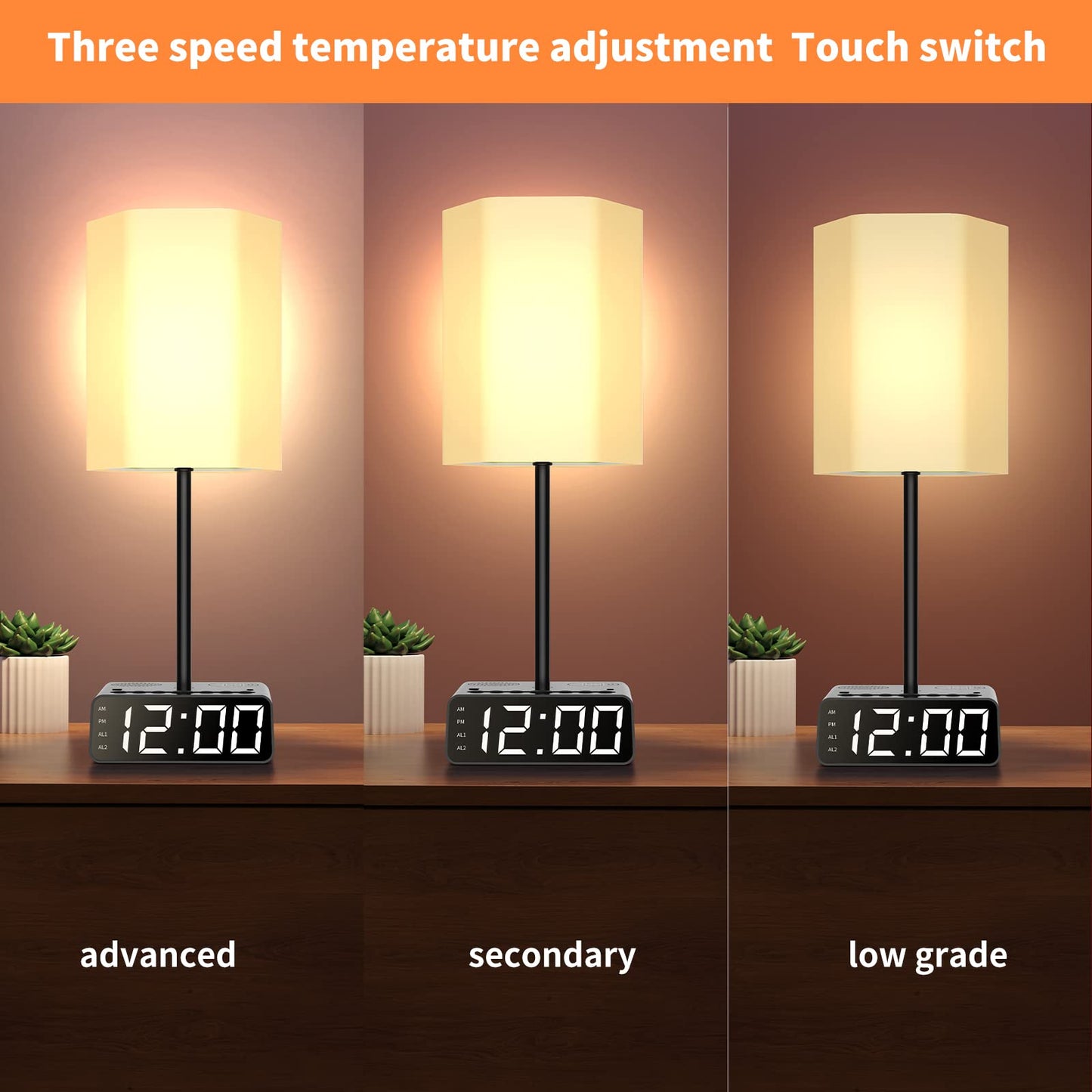 Beside Table Lamp with USB Ports and Outlets & Speakers
