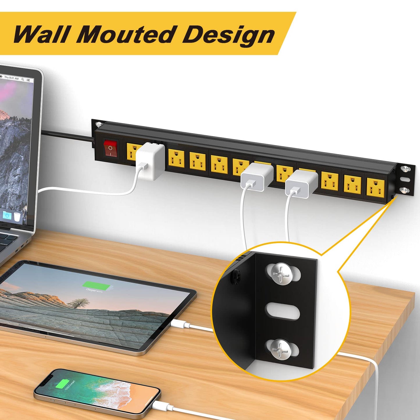 12 Outlets Rack PDU Power Strip Surge Protector with 6FT Cord