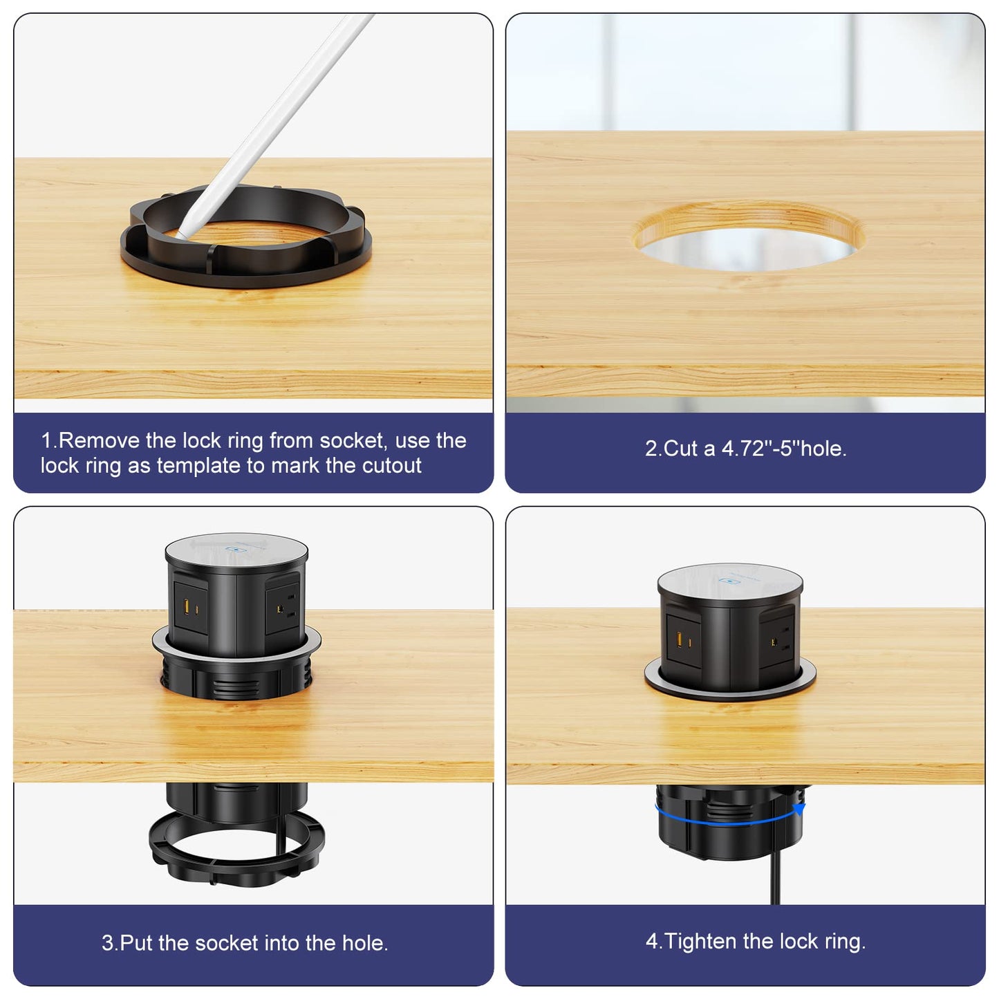 Retractable Recessed Hidden Outlet with 18W Wireless Charger