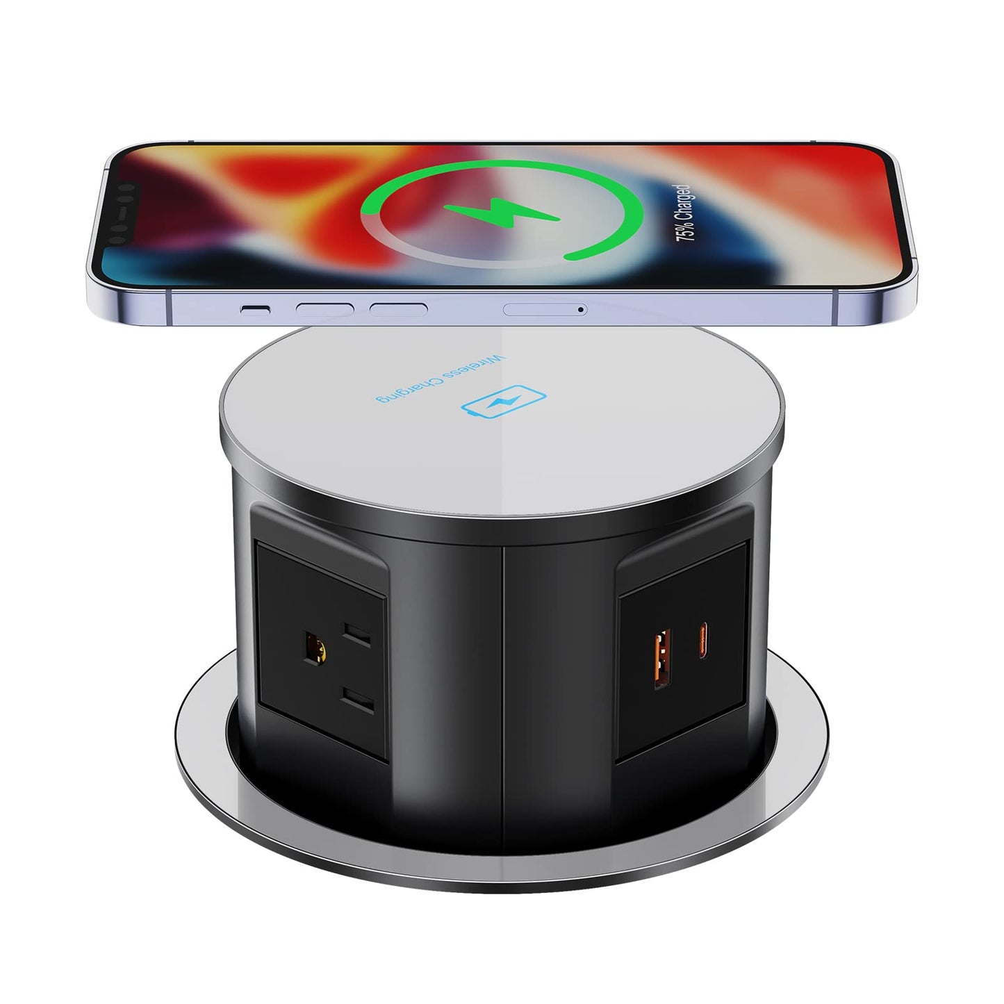 Retractable Recessed Hidden Outlet with 18W Wireless Charger