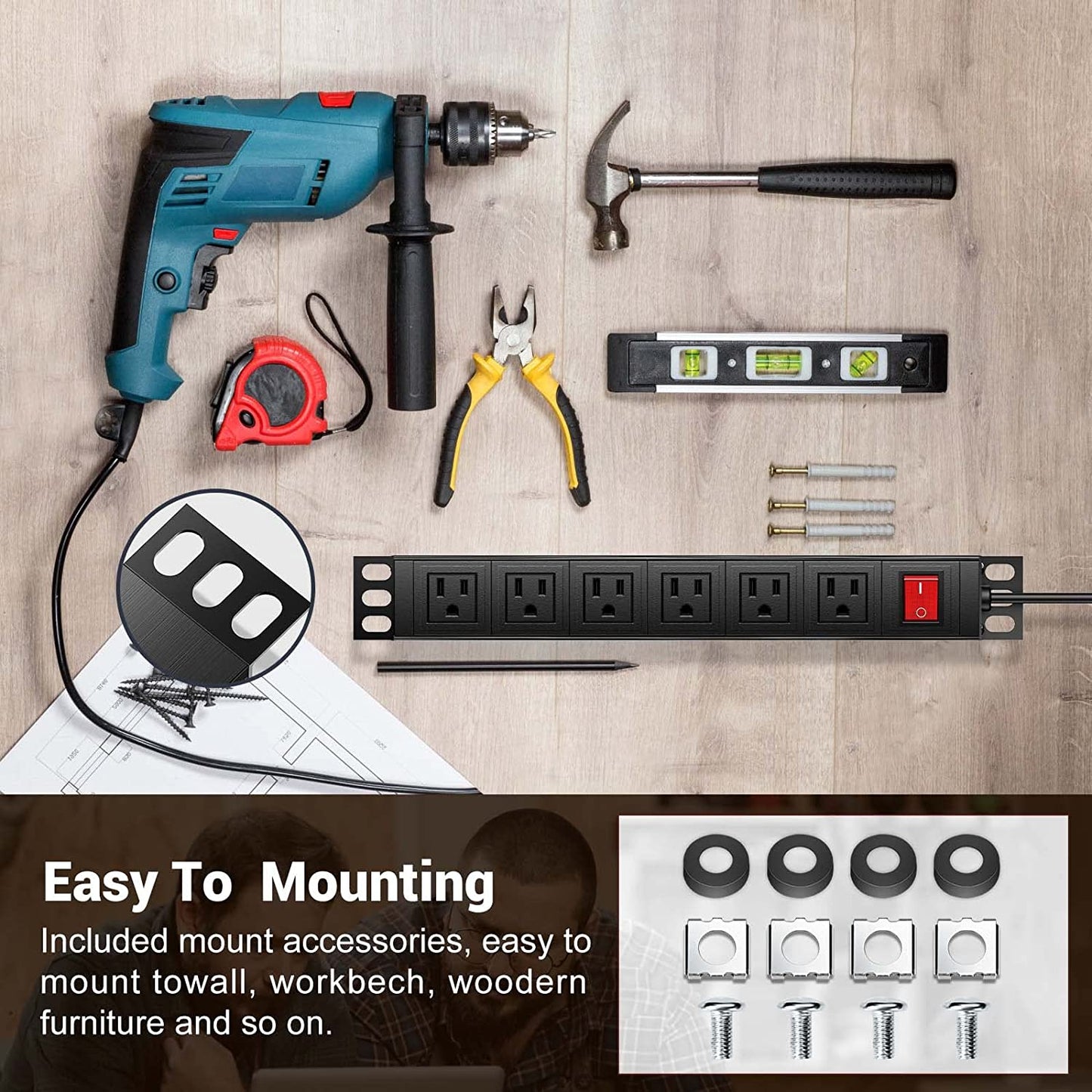 6 Outlets Wall Mount Power Strip with 6 FT