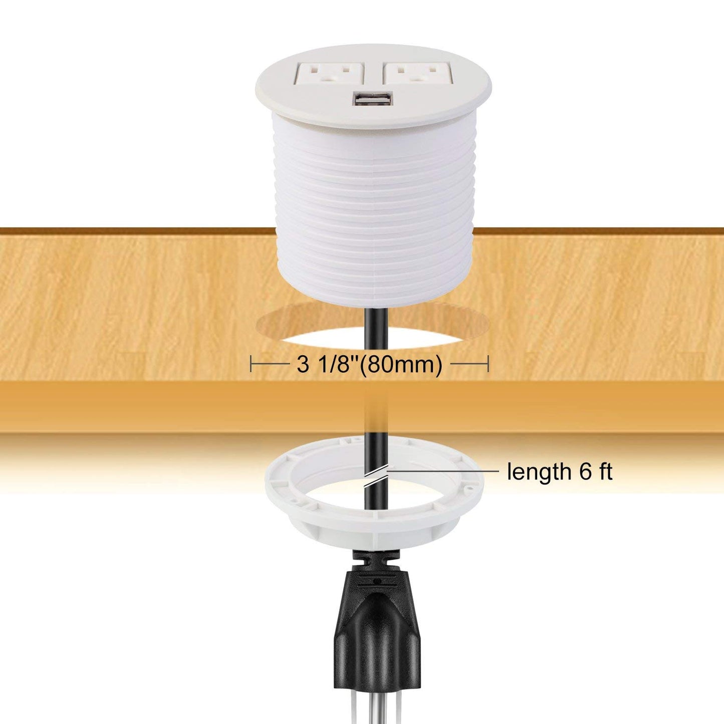 Power Grommet Desktop Power Outlet 2 US Plugs 2 USB Ports