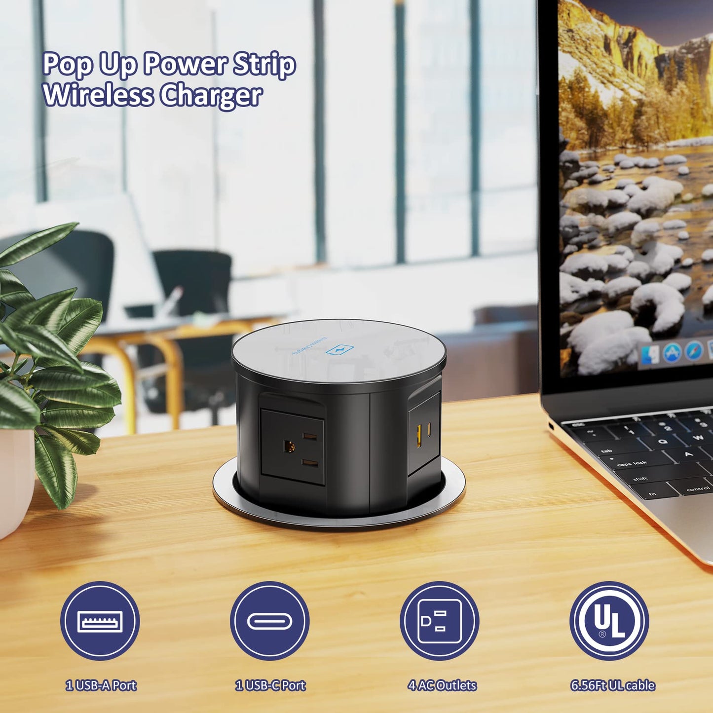Retractable Recessed Hidden Outlet with 18W Wireless Charger