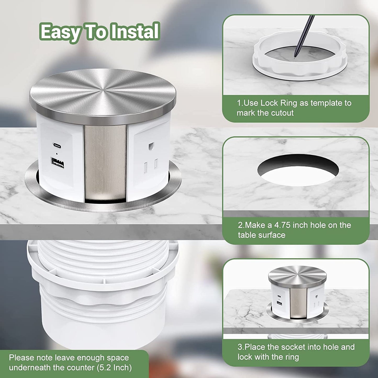 Automatic Pop Up Power Outlet for Kitchen Table