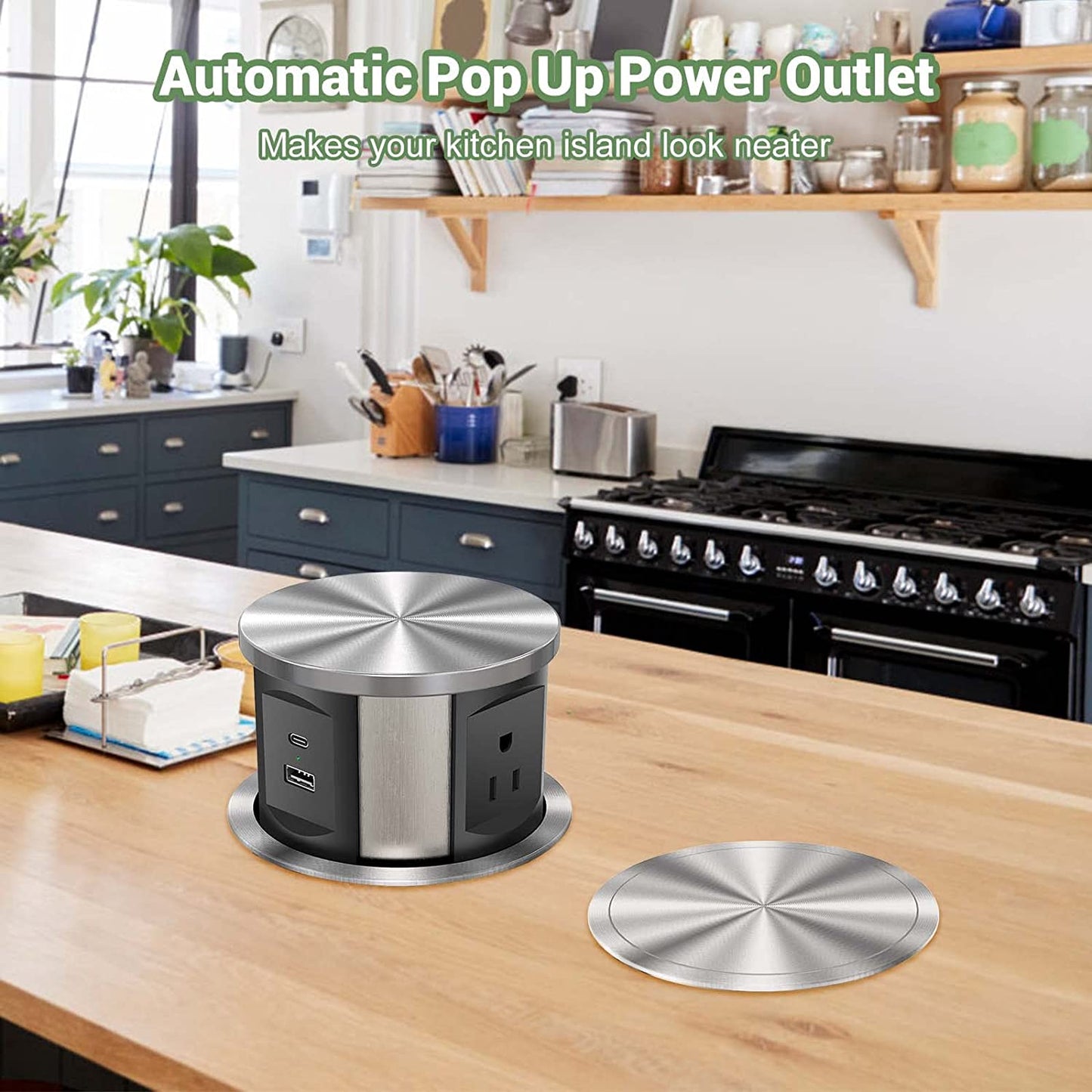 Pop Up Power Outlet Charging Station with 3 AC Plug & 1 USB A and 1 USB C Port