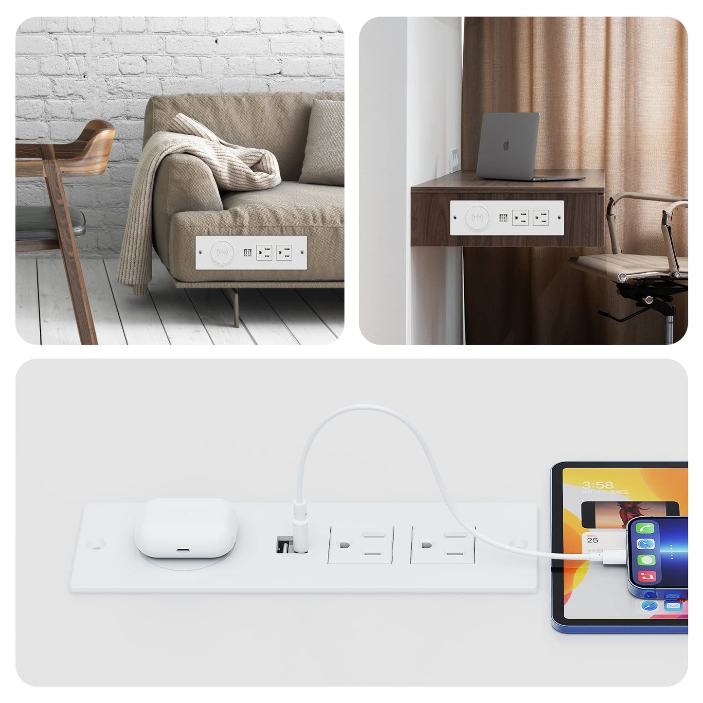 Desk Power Strip with 10W Wireless Charger