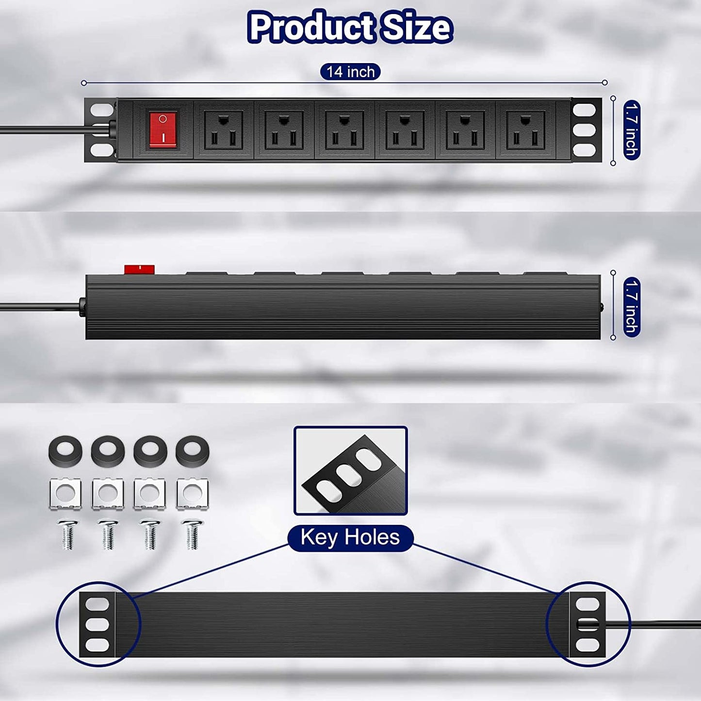 6 Outlets Wall Mount Power Strip with 6 FT