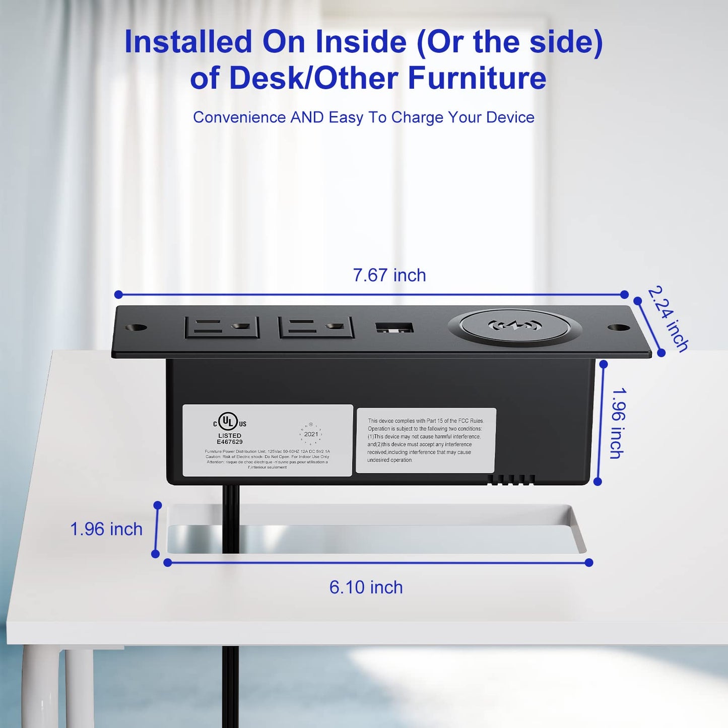 Desk Outlet 10W Wireless Charging Station with 2 Outlet & 2 USB Ports