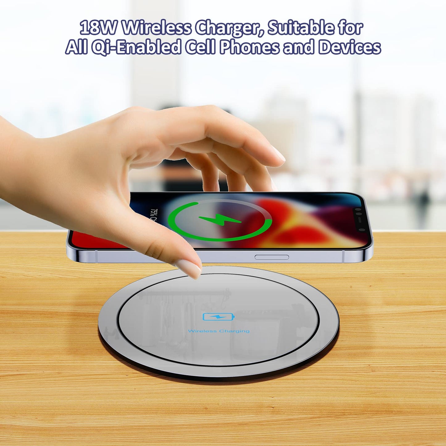 Retractable Recessed Hidden Outlet with 18W Wireless Charger