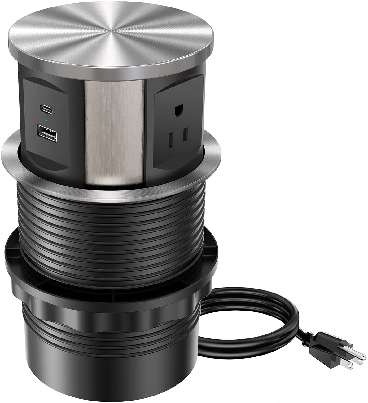 Pop Up Power Outlet Charging Station with 3 AC Plug & 1 USB A and 1 USB C Port