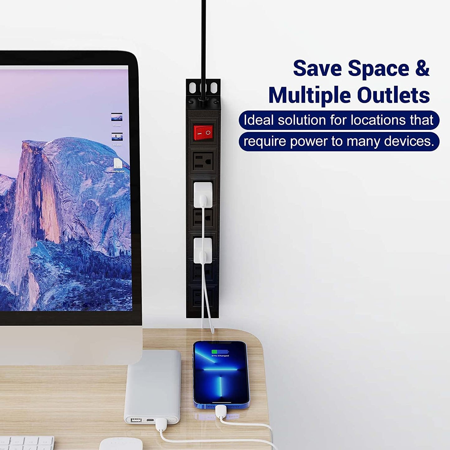 6 Outlets Wall Mount Power Strip with 6 FT