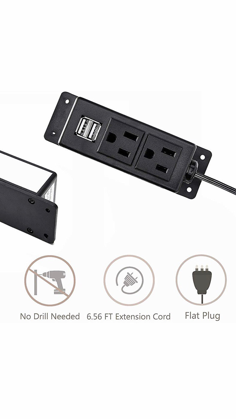 Surge Protector Power Strip Flat Plug Desk Power Grommet