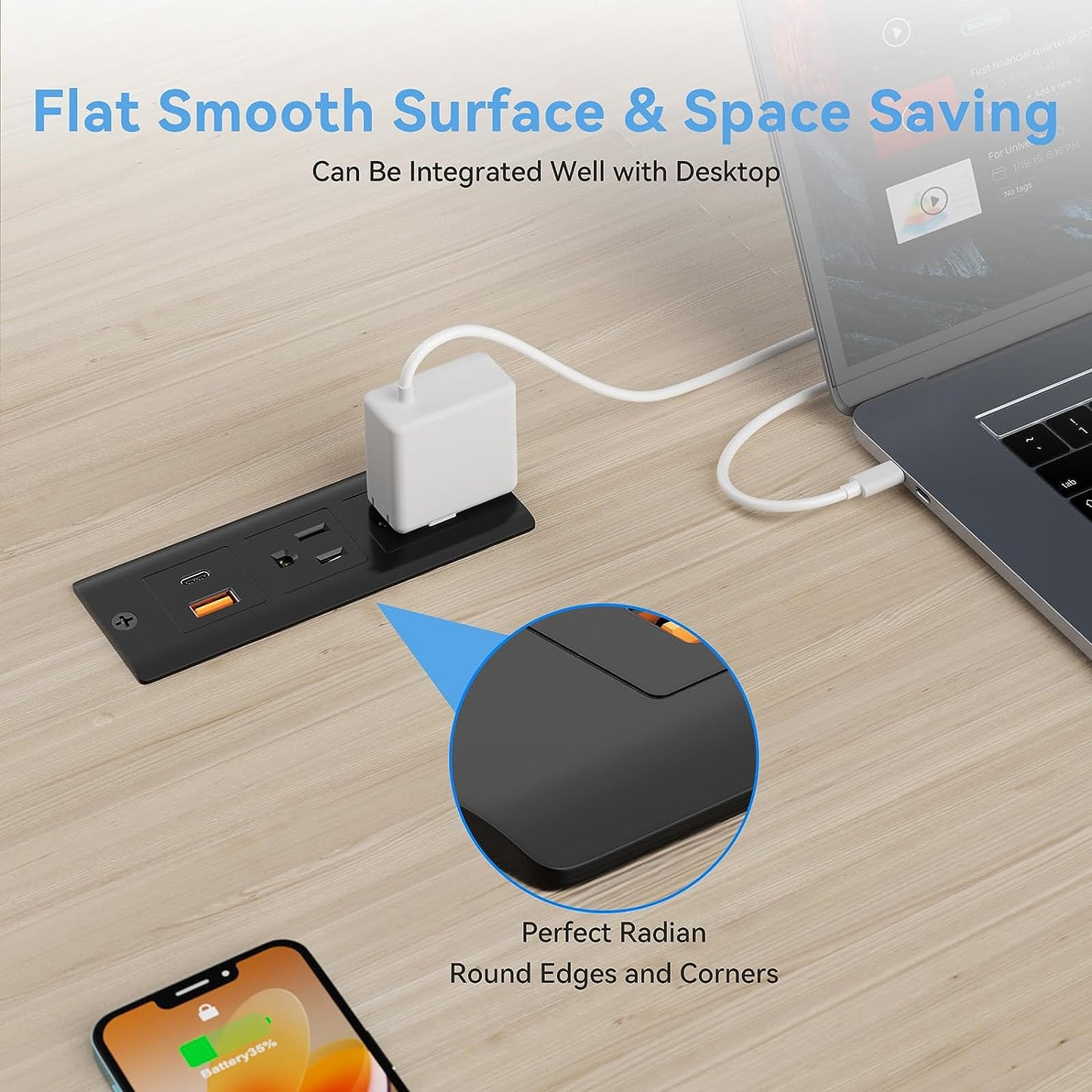 Recessed Power Strip with 20W USB C