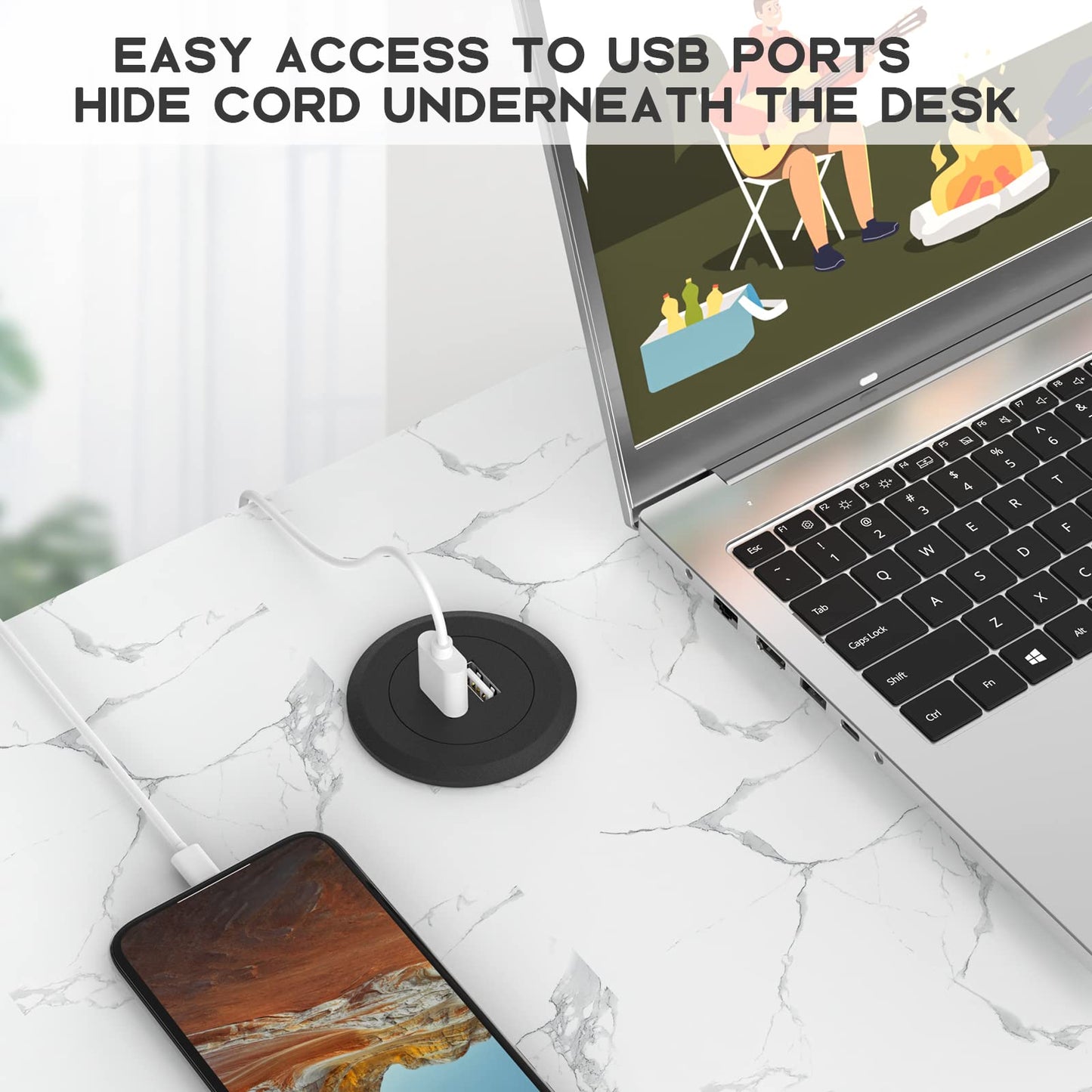 Mini Power Hub Grommet Desktop Build-In USB Charger