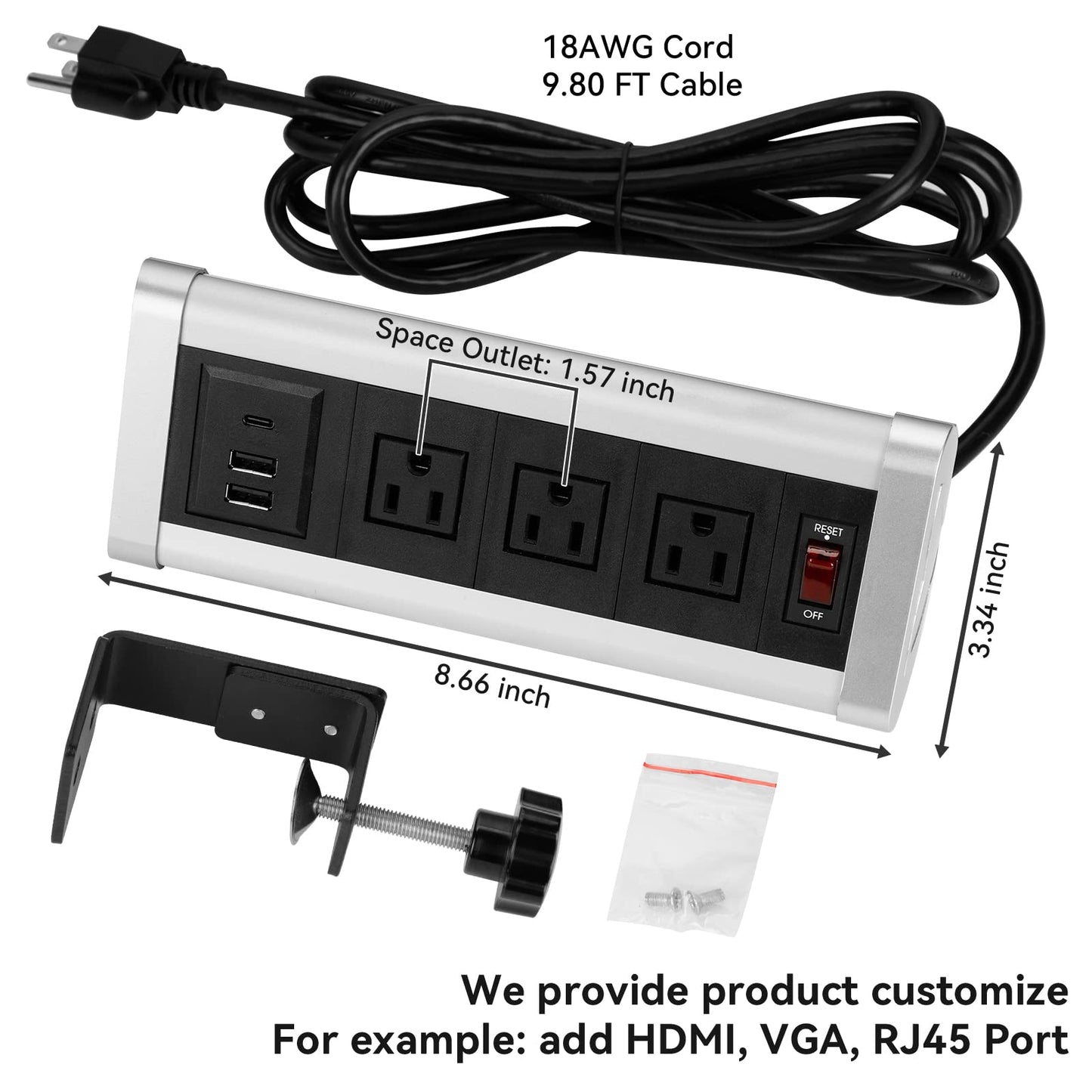 Desk Clamp Power Strip with USB C