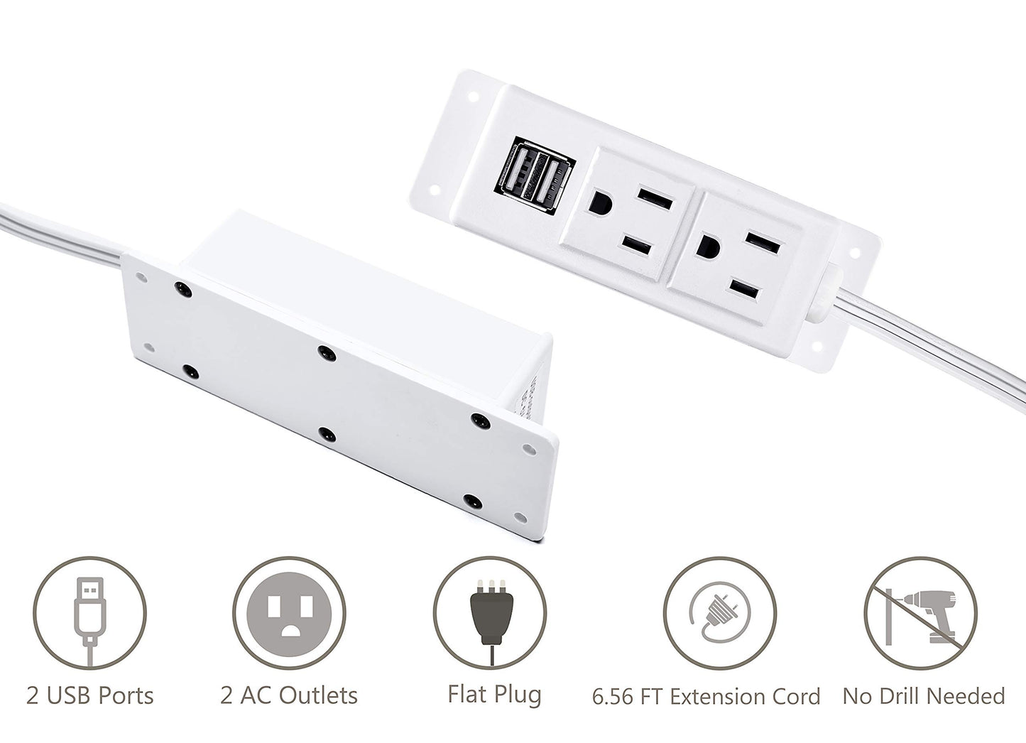 Surge Protector Power Strip Flat Plug Desk Power Grommet