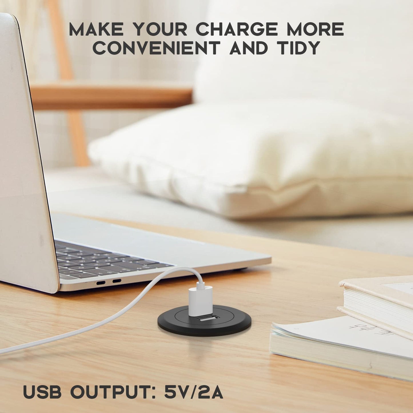 Mini Power Hub Grommet Desktop Build-In USB Charger
