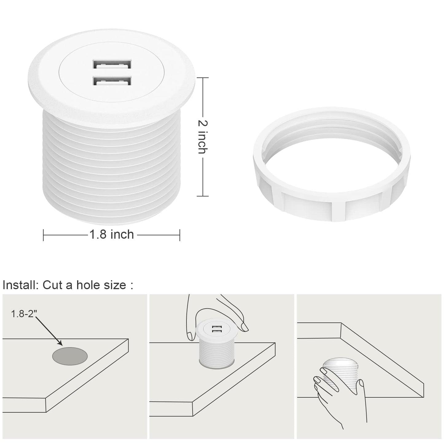 Mini Power Hub Grommet Desktop Build-In USB Charger