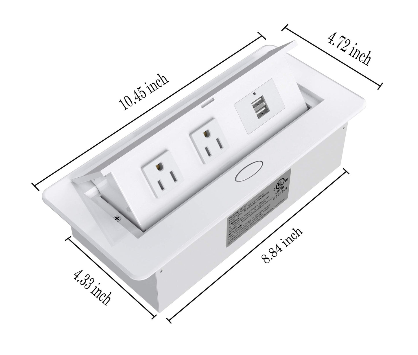 Pop Up Power Cover Box Desktop Socket with Dual USB Charging Ports