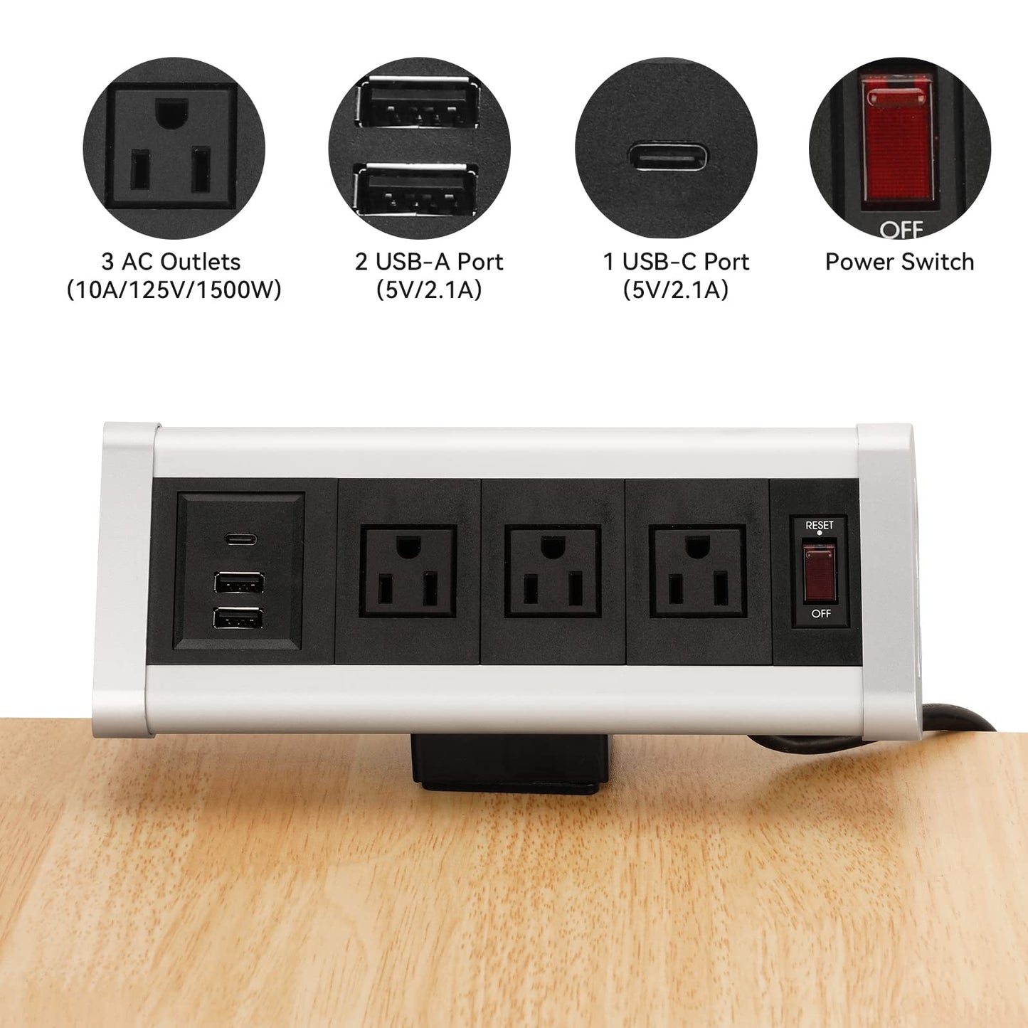 Desk Clamp Power Strip with USB C