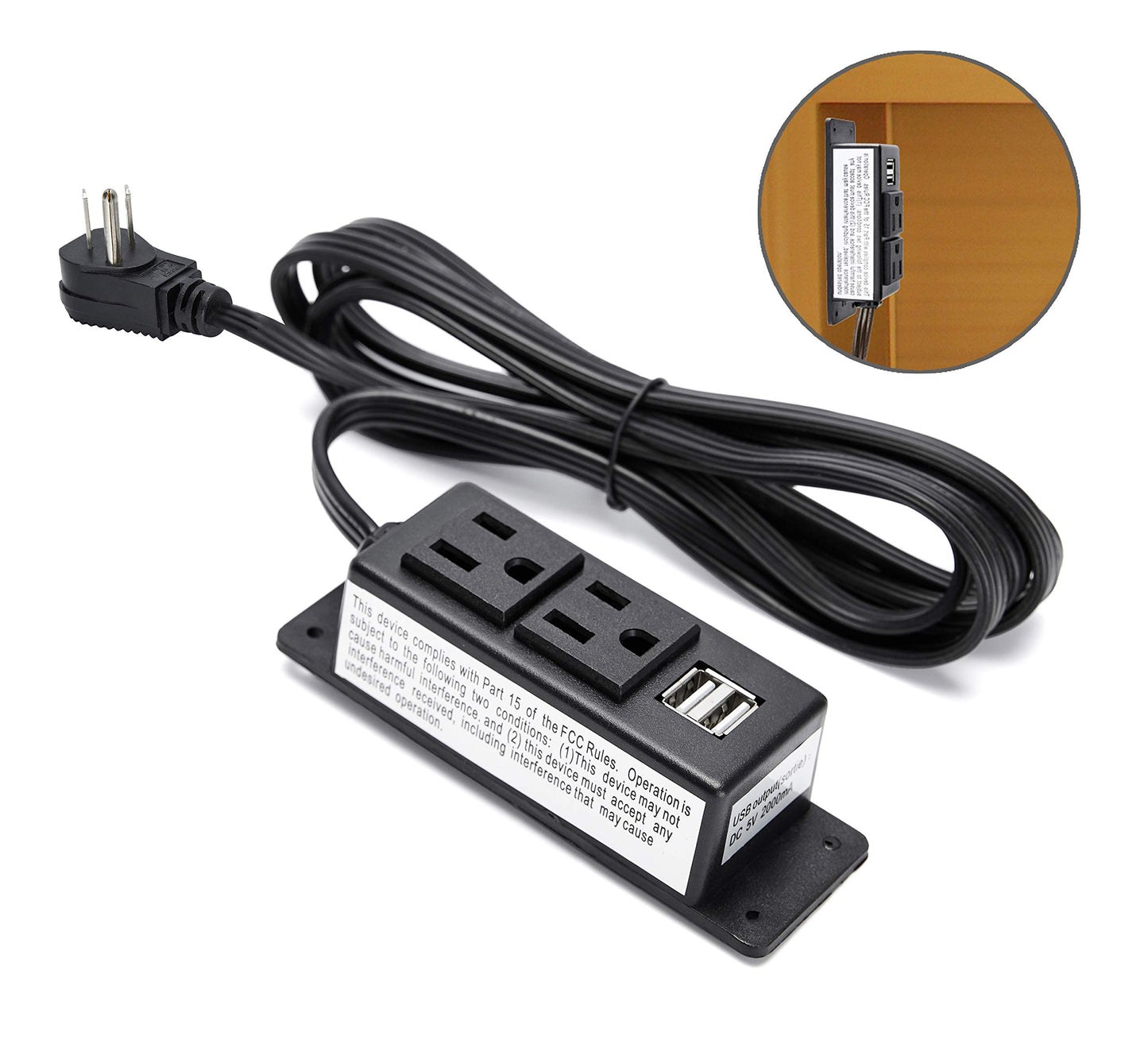 Surge Protector Power Strip Flat Plug Desk Power Grommet