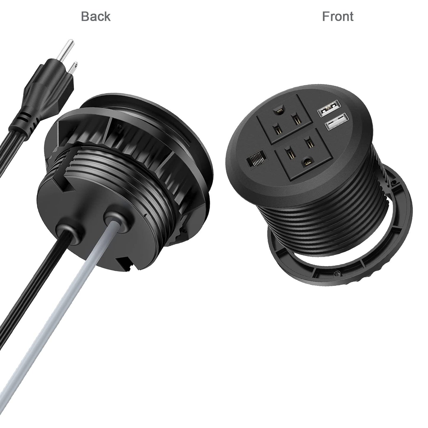 Recessed Desk Outlet with 2USB, 2 AC, 1 Network RJ45 Port