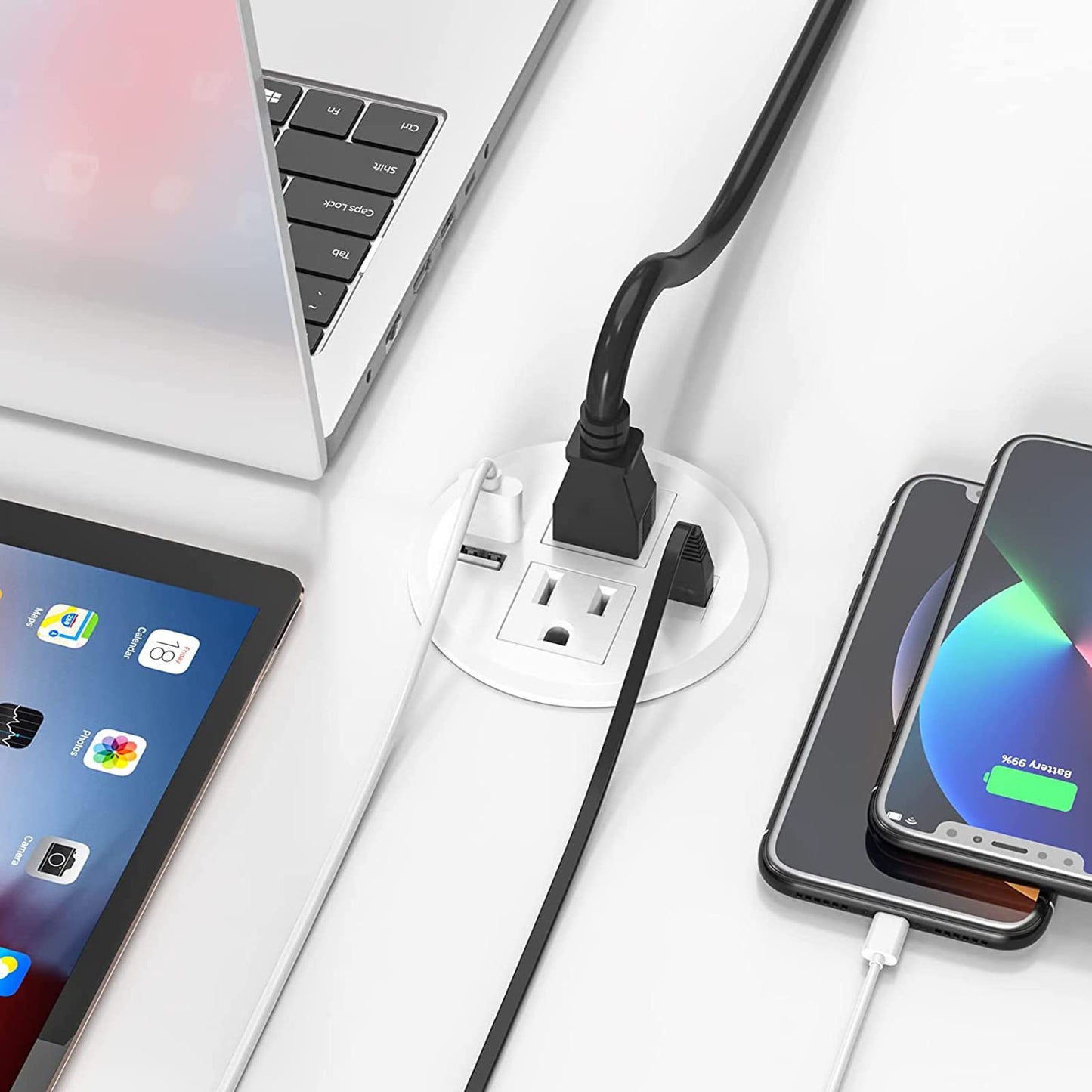 Recessed Desk Outlet with 2USB, 2 AC, 1 Network RJ45 Port
