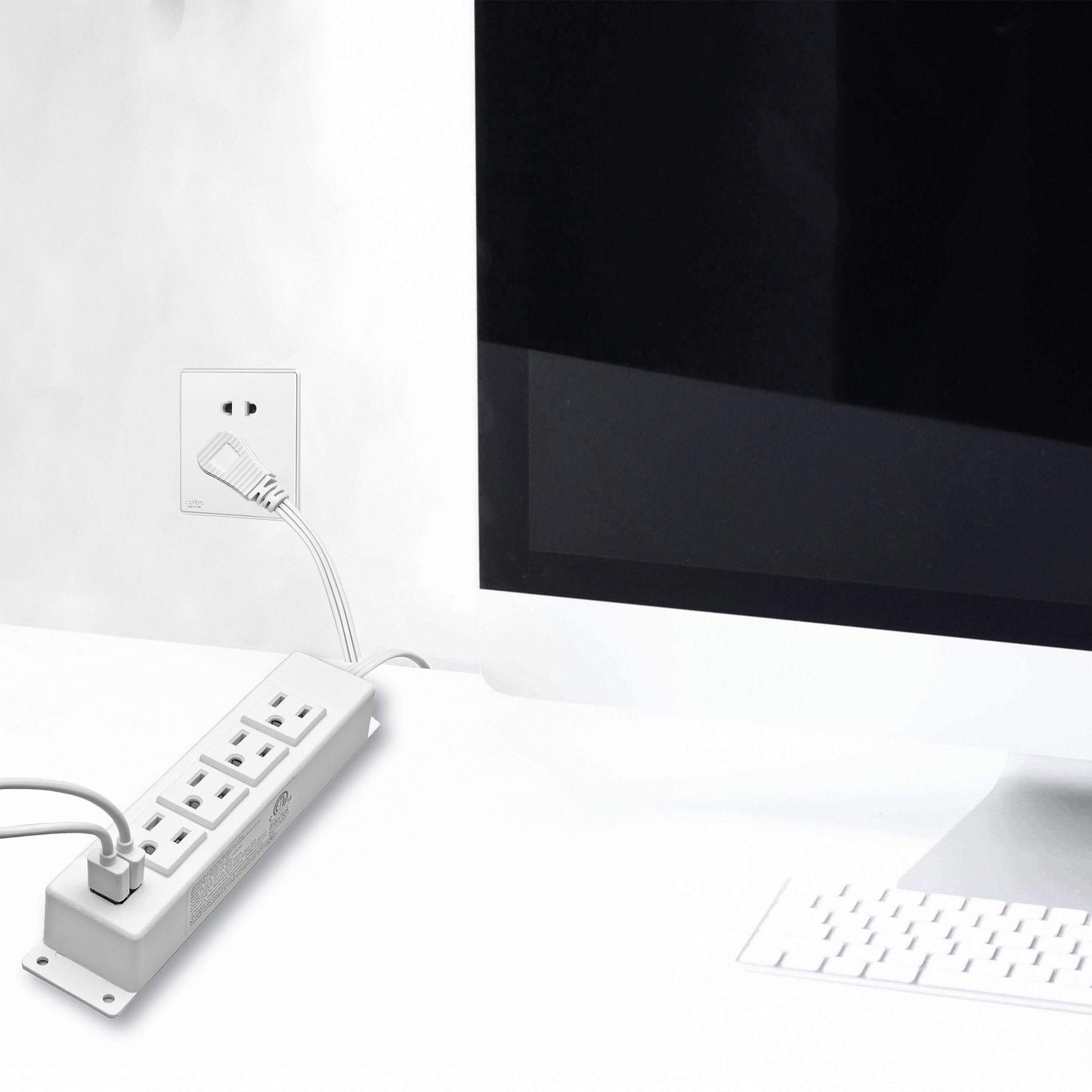 Wall Mount Power Strip with USB, 4 AC Outlet and 2 USB Ports