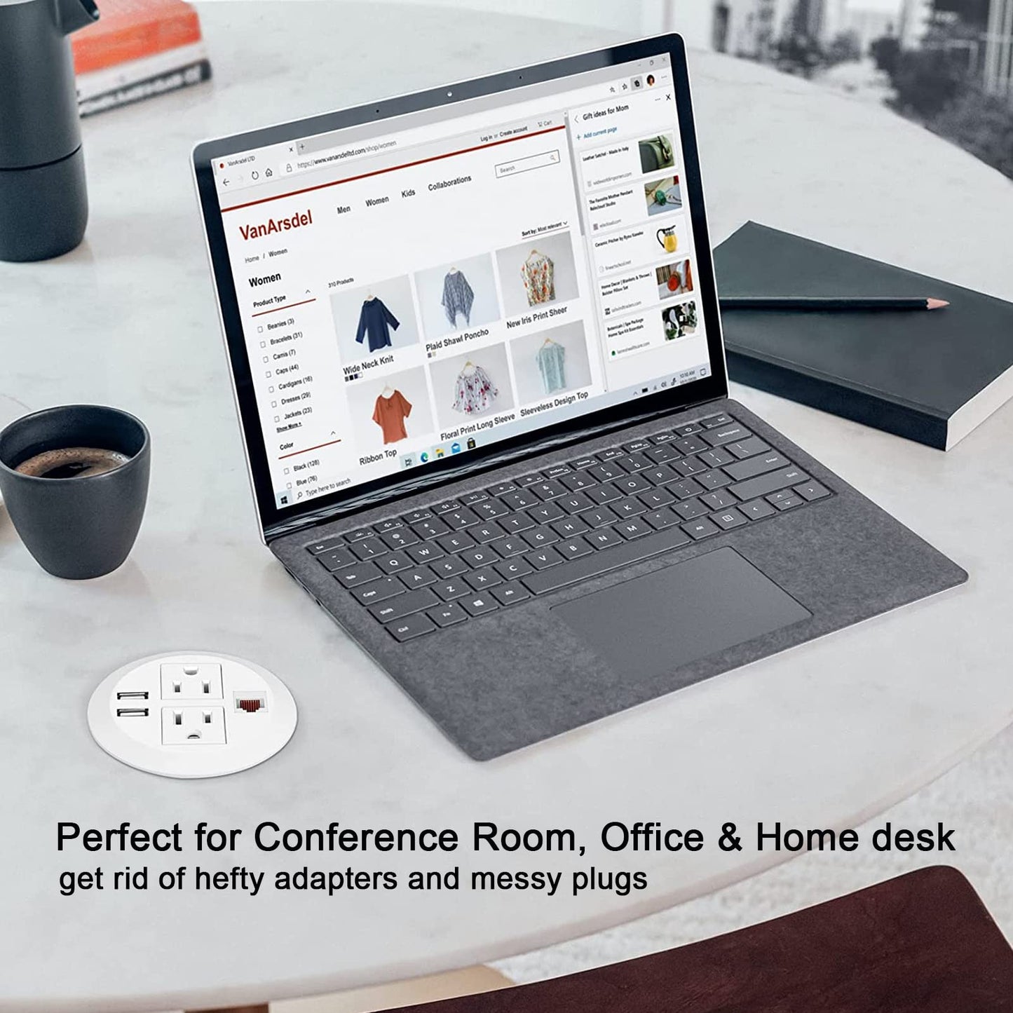 Recessed Desk Outlet with 2USB, 2 AC, 1 Network RJ45 Port