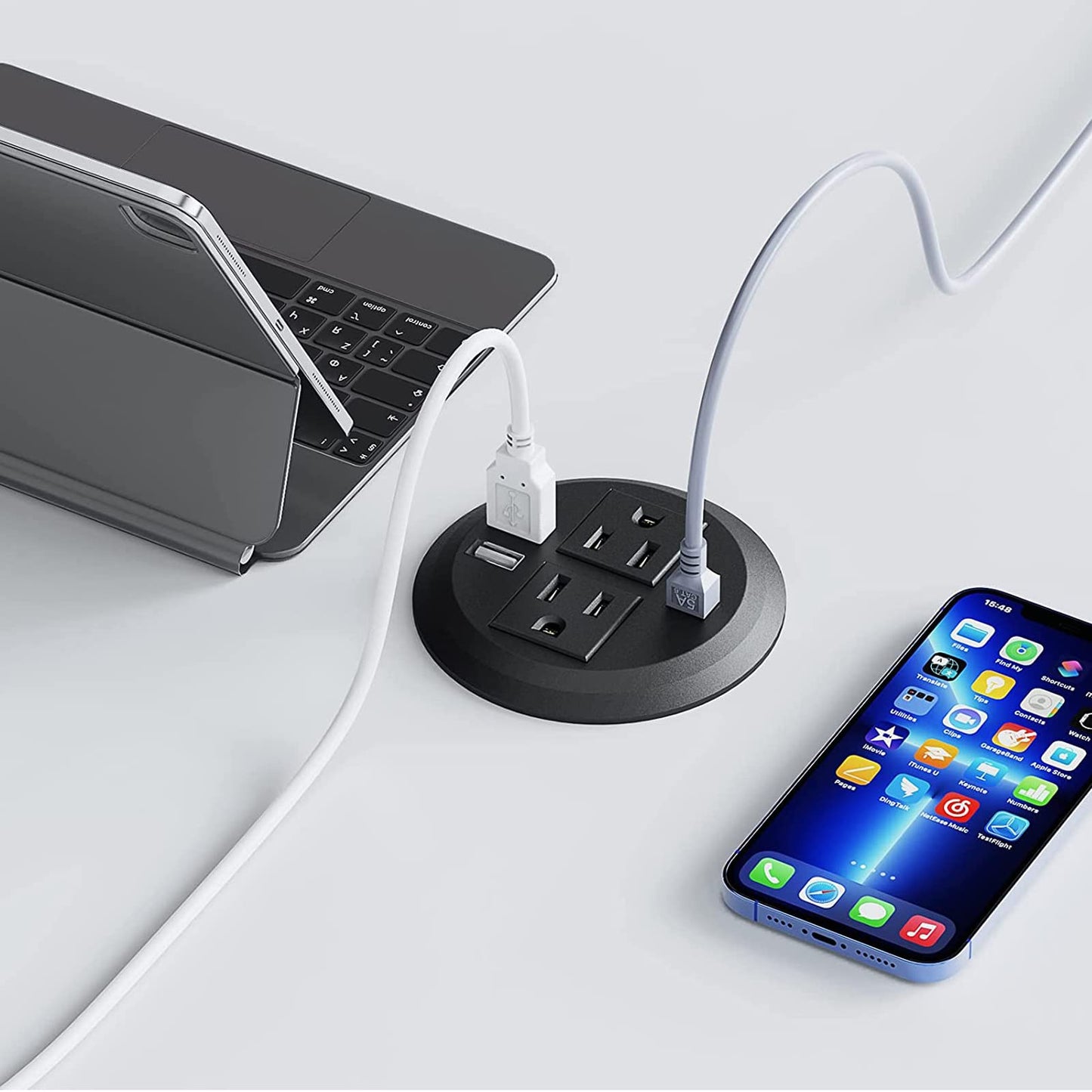 Recessed Desk Outlet with 2USB, 2 AC, 1 Network RJ45 Port