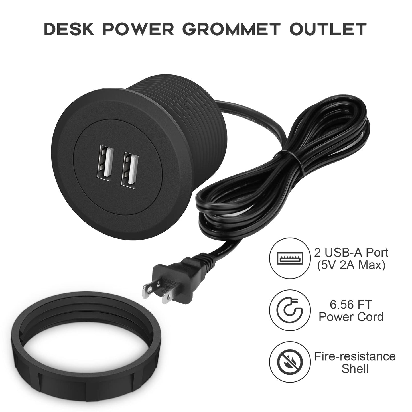 Mini Power Hub Grommet Desktop Build-In USB Charger