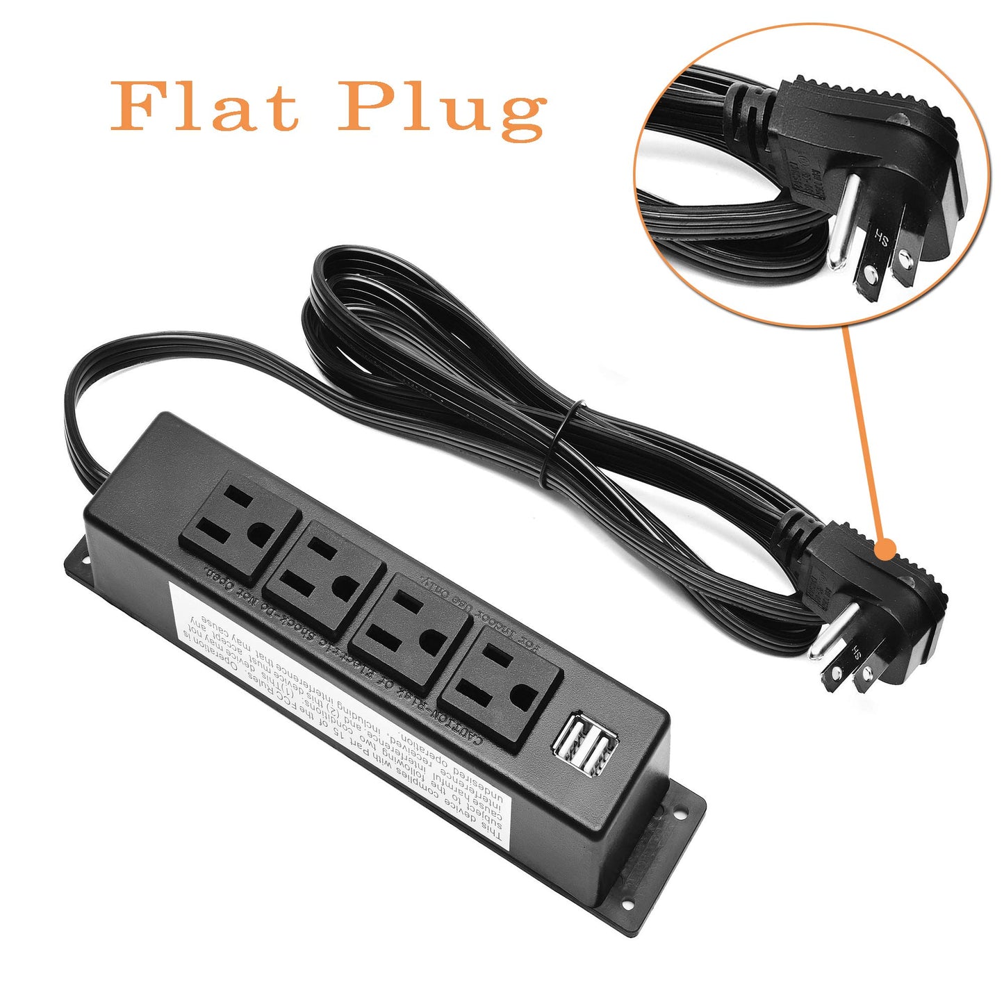 Wall Mount Power Strip with USB, 4 AC Outlet and 2 USB Ports