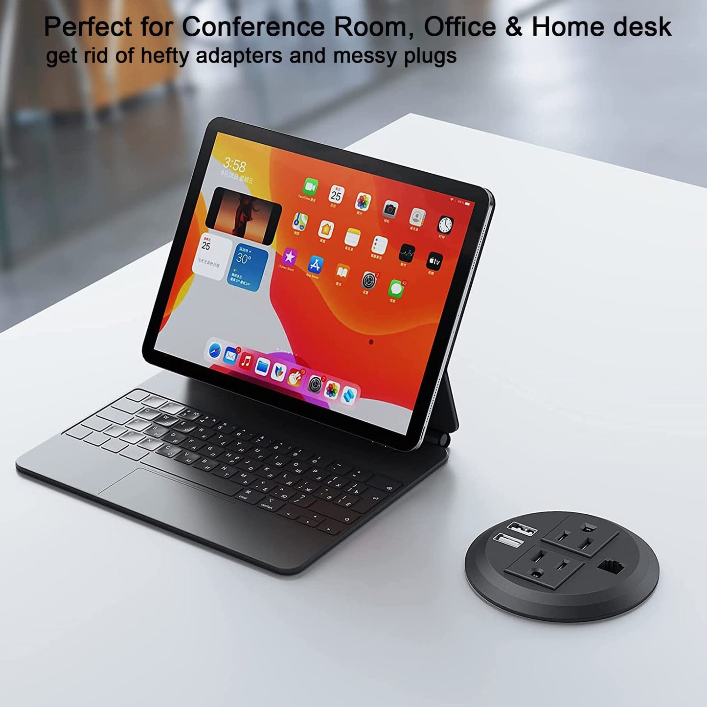 Recessed Desk Outlet with 2USB, 2 AC, 1 Network RJ45 Port