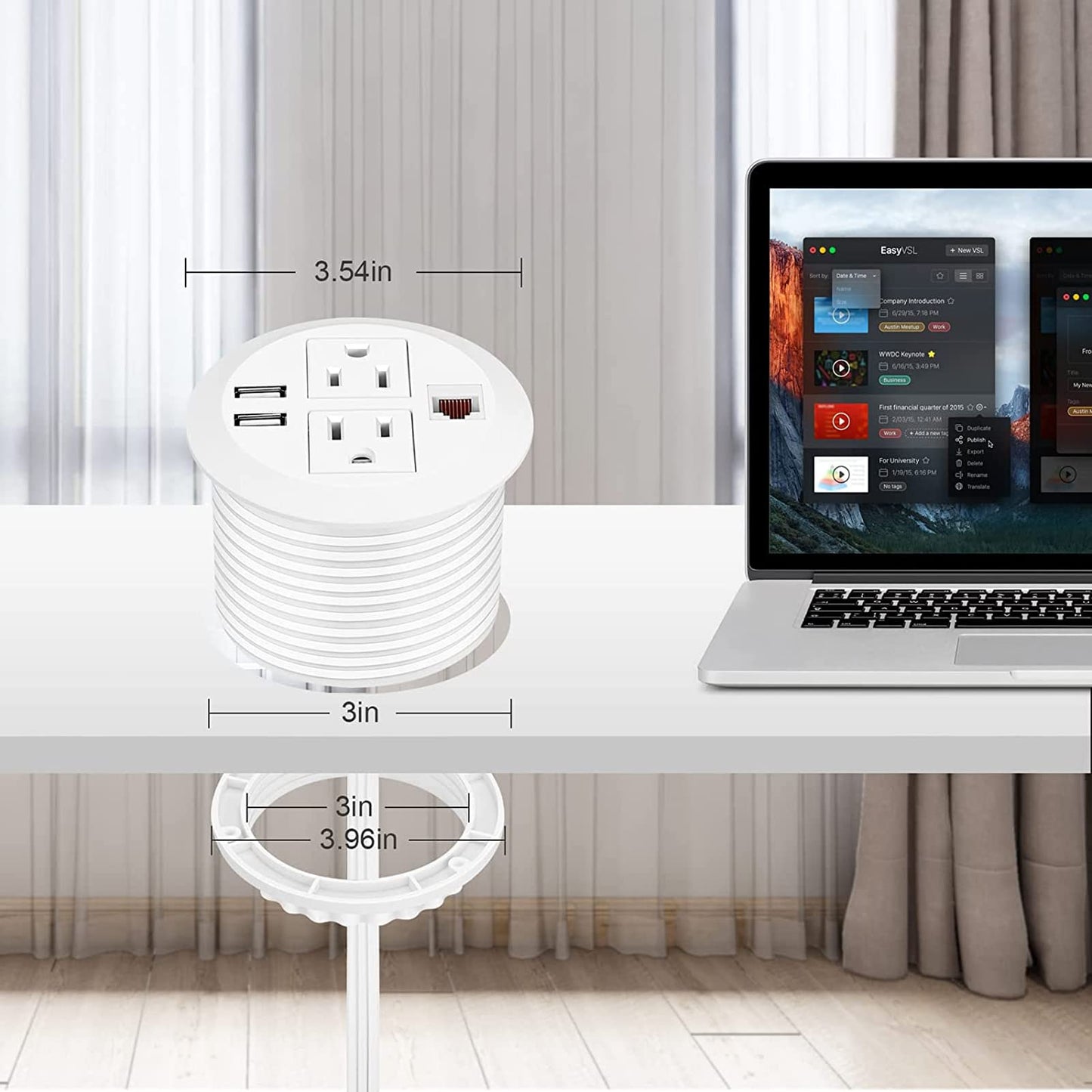Recessed Desk Outlet with 2USB, 2 AC, 1 Network RJ45 Port