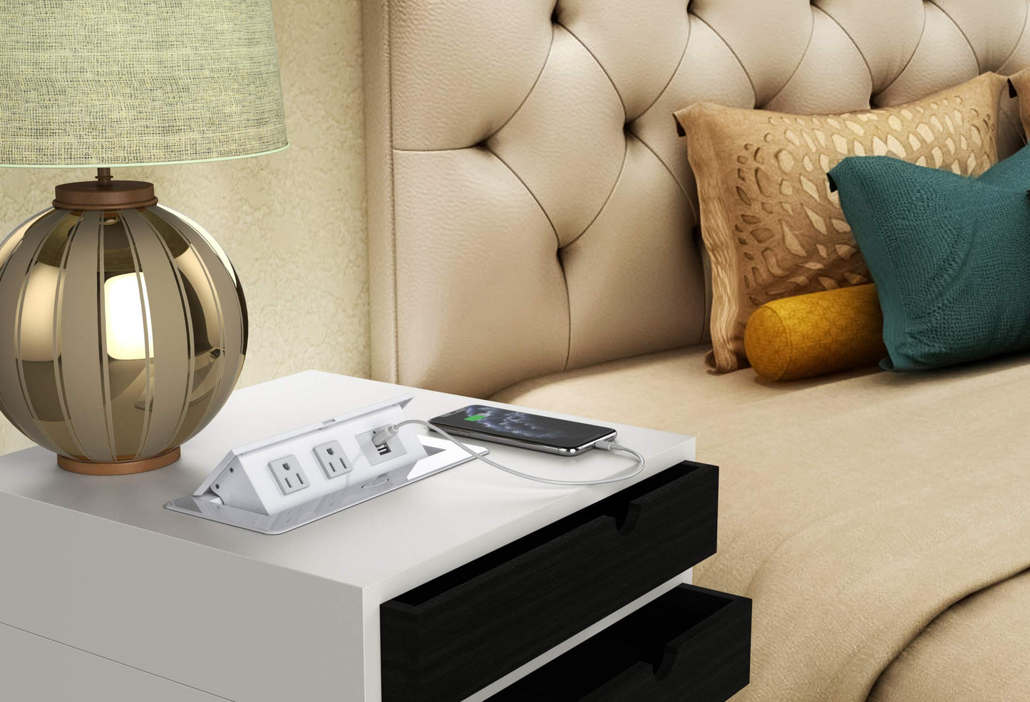 Pop Up Power Cover Box Desktop Socket with Dual USB Charging Ports