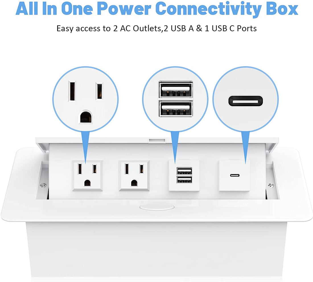 Pop Up Power Strip with 2 AC Outlets USB A and USB C