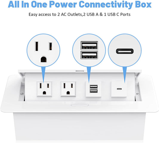 Pop Up Power Strip with 2 AC Outlets USB A and USB C