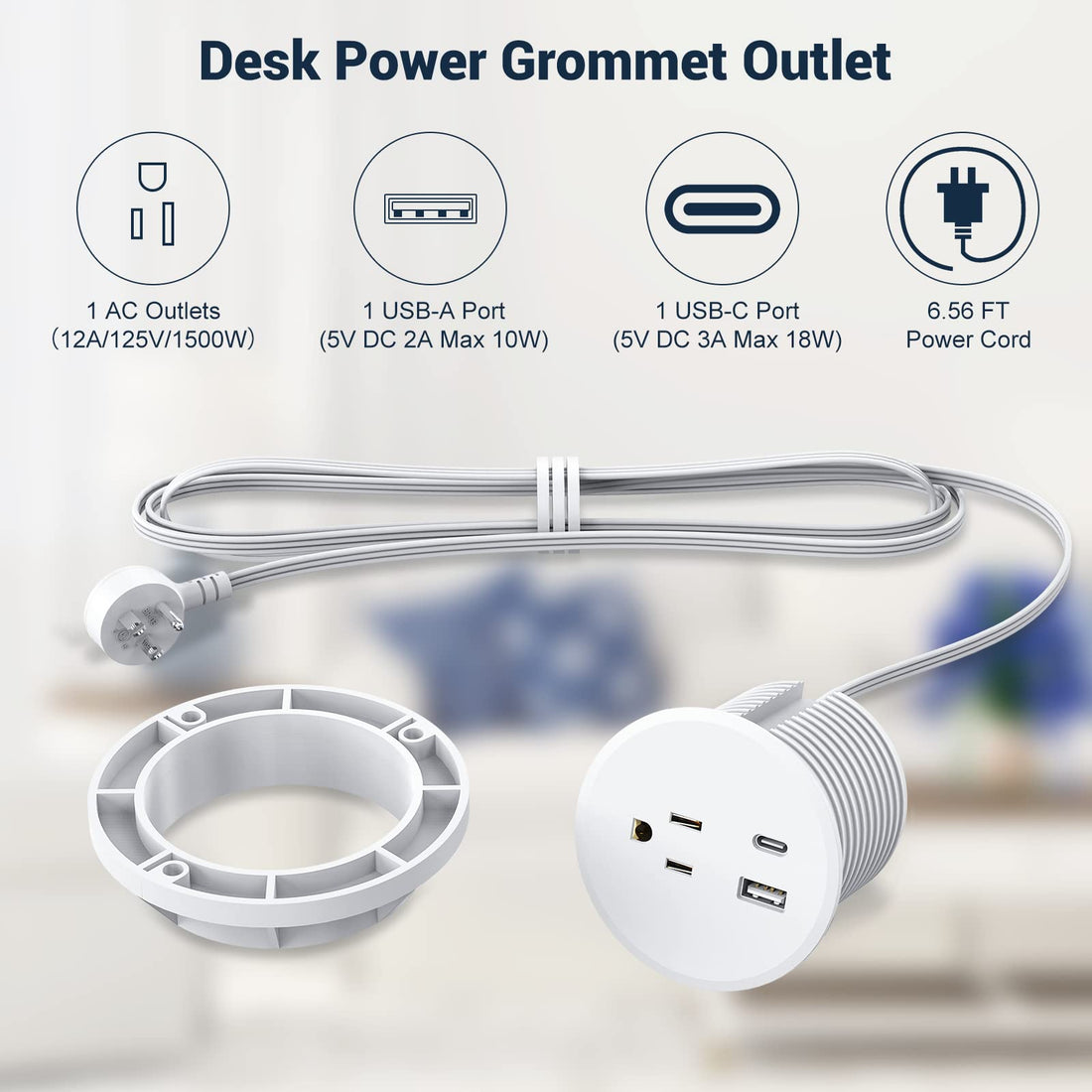 Desk Power Grommet with 18W USB C Port