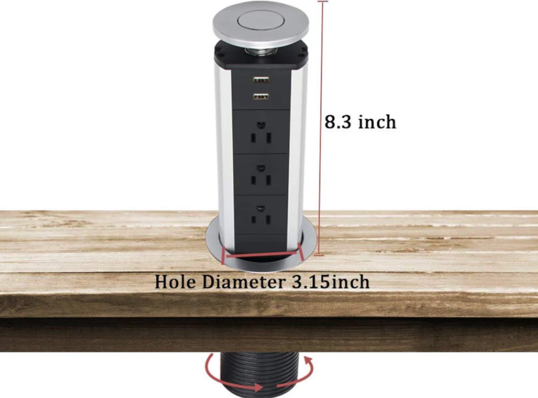 Pulling Pop Up Outlet Socket with 3 US Plug and 2 USB Ports