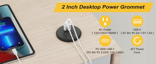 Enhance Your Workspace with the 2 Inch Desk Power Grommet USB C PD 20W