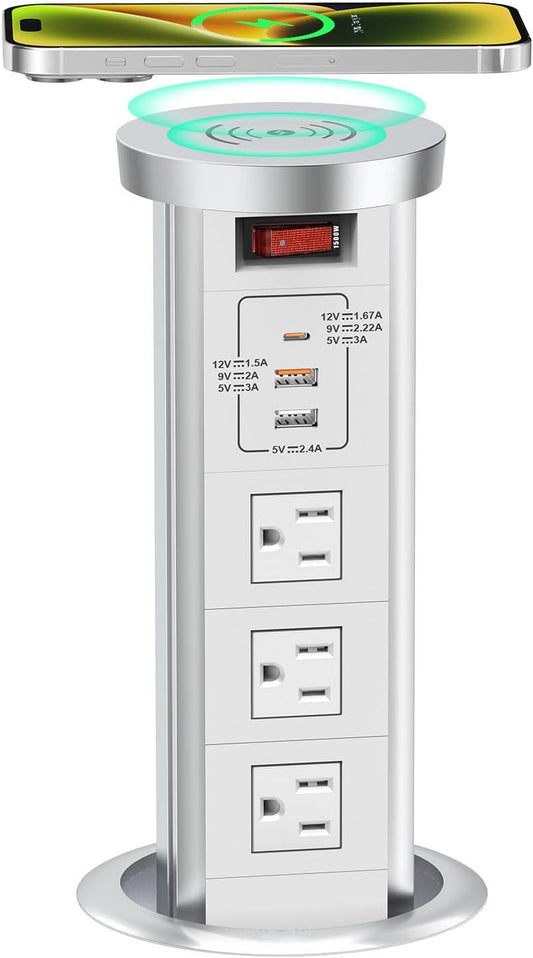 Countertop Pop Up Outlet with USB-C and Wireless Charging product photo