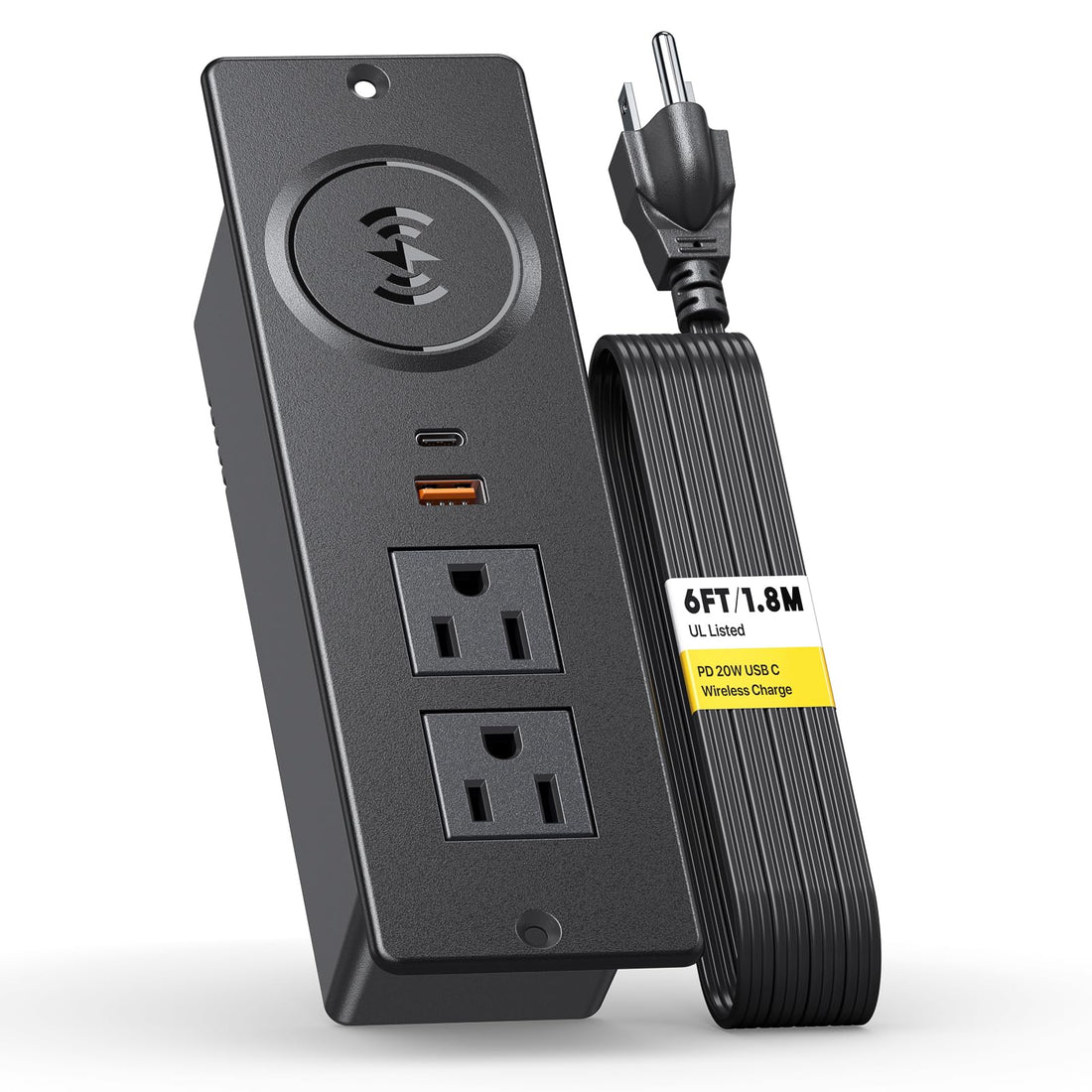 Recessed Power Strip with 20W USB-C and Wireless Charging product photo
