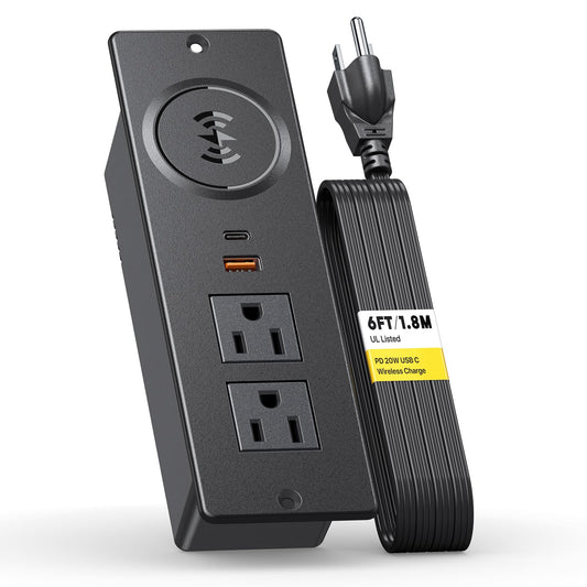 Recessed Power Strip with 20W USB-C and Wireless Charging product photo