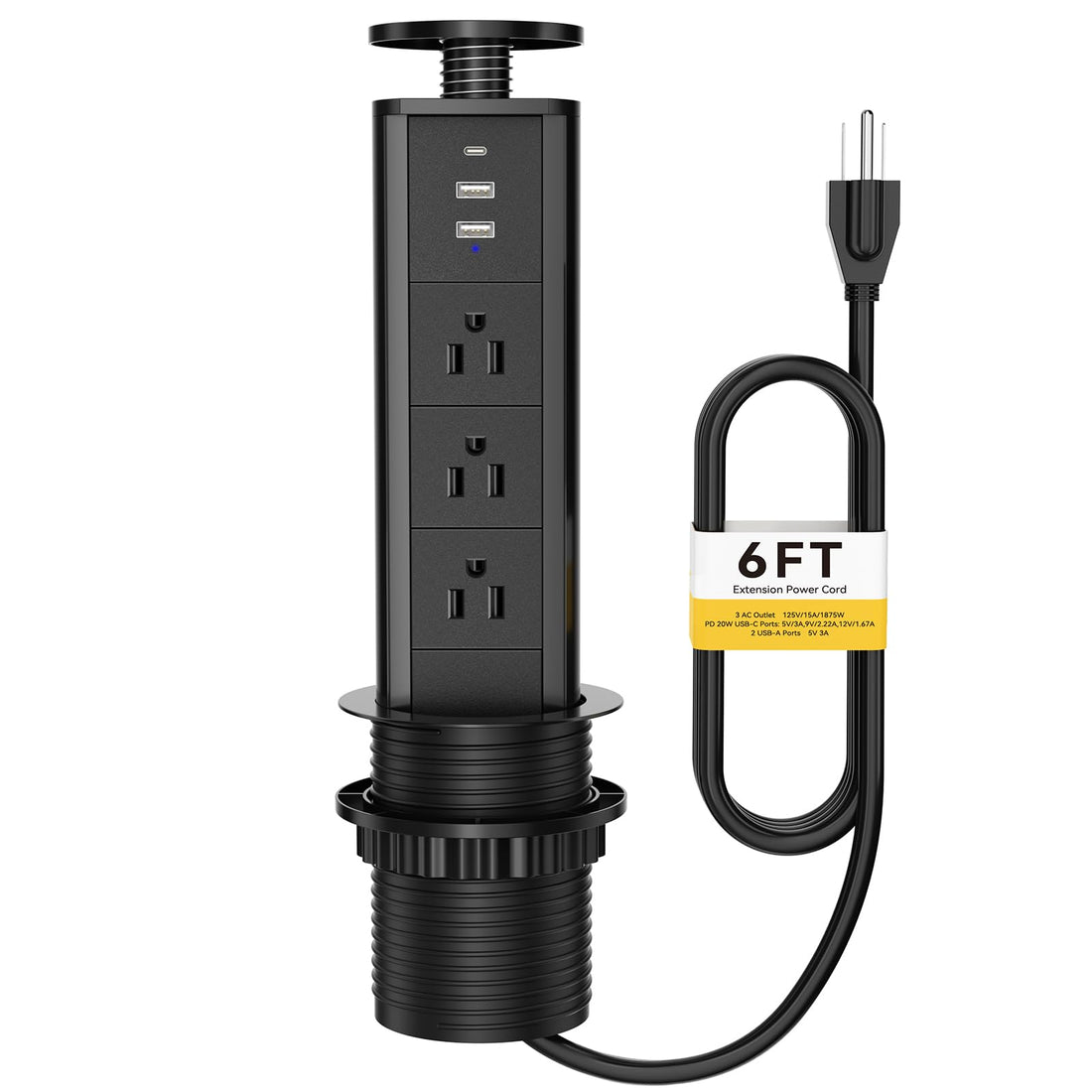 Pop up countertop outlet with USB-C for a kitchen island