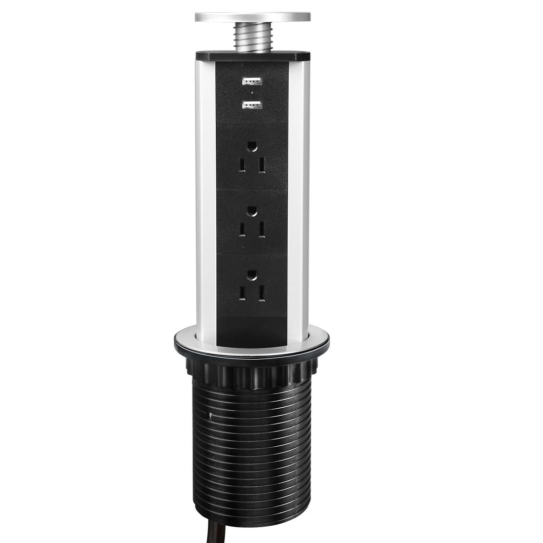 Retractable pop-up outlet for desk and countertop planning
